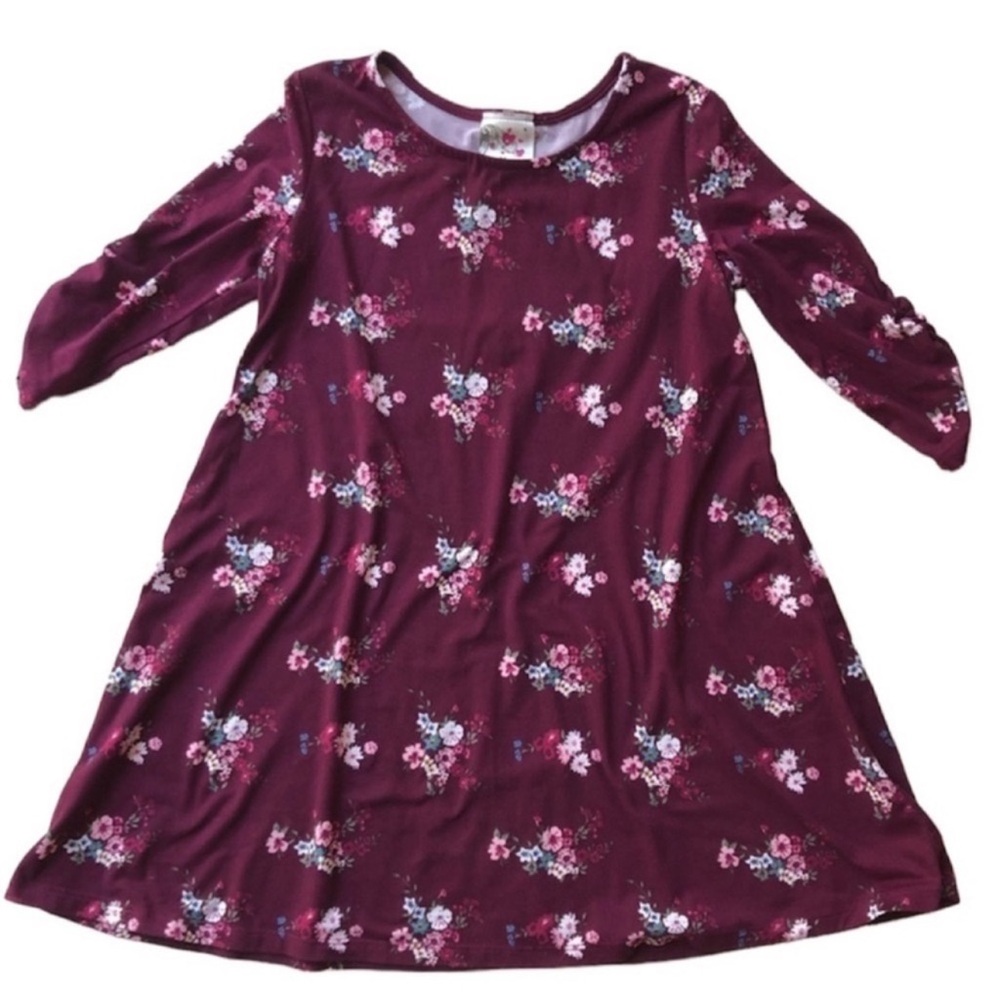 Jenna & Jessie Dress A-line 3/4 Length Gathered Sleeves Floral Girls Size 8